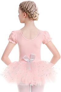 Aiseyi Abito da danza classica, per bambine, a maniche corte, in cotone, con gonna rosa, 100