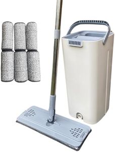 UniPro GOODS- Mop and Bucket with Wringer Set, 2 Compartment System for Efficient Cleaning – Self-Wringing Design, White Flat Squeeze Mop Bucket Set for Floor Cleaning, Mop with 6 Microfibre Pads