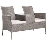 CASARIA® 2-Seater Polyrattan Garden Bench Including Table And Cushions | 143x55x88cm | 320kg Capacity | Weatherproof Loveseat Patio Balcony Furniture | Outdoor Cinema Seat | Cream