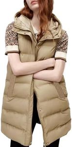Tanming Women's Long Puffer Vest Cotton Sleeveless Puffy Jacket with Removable Hood (Khaki-S)