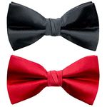 Young Arrow Premium Satin Bow Tie Combo for Men | Adjustable Neckband for Perfect Fit | Handcrafted Bow Tie for Suits, Blazers & Tuxedo for Formal Events & Weddings (Pack of 2) (Black & Red)