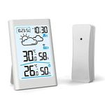 DONGKER Weather Clock Station, LCD Digital Weather Station with Outdoor Sensor Digital Alarm Clock, Barometer, Temperature, Humidity Monitor, Weather Forecast for Home Garden