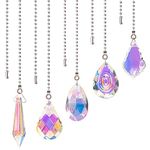 BENECREAT 5Pcs Glass Crystal Ceiling Fan Pull Chain Extenders, Colorful Hanging Suncatcher Floor Lamp Extension with 304 Stainless Steel Ball Chain for Table Lamp Light Decoration