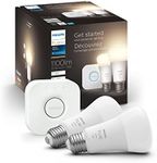 Philips Hue White 10W Equivalent 60W A19 Base E26 LED Smart Bulb, Dimmable, Bluetooth & Zigbee Compatible, Voice Activated with Alexa & Google Assistant, 2-Set with Hue Bridge