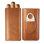 SEEJI Cigar Humidor Accessories ，Cigar Case, Cedar Wood Lined Travel Cigar Case, , 3-Finger Cigar Box with Stainless Steel Cigar Cutter