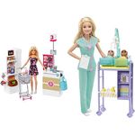 Barbie Doll, Blonde, and Grocery Store with Rolling Cart and Working Belt, 3 Years+, FRP01 & ​Baby Doctor Playset with Blonde Doll, 2 Infant Dolls, Exam Table and Accessories, Stethoscope