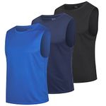 HUAKANG Men's 3 Pack Sleeveless T-Shirts Tank Top Vest Top for Men Gym Vest Quick Dry Running Vest Muscle Tops Breathable Workout Bodybuilding Training Shirts(513 Blue-XL)