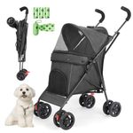 Umbrella Dog Stroller, Pet Stroller for Small Dogs Cats, Lightweight & Compact for Travel, with Dog Poop Bags & Dispenser, Black