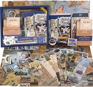 Funto Scrapbooking Kit(154 PCS), Travel Meory Series-Global Travel, Perfect for Bullet Scrapbooking Materials, Planner DIY Arts Craft Collage