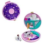 Polly Pocket Pocket World Donut Pajama Party Compact with Donut Shape, Polly’s Living Room World, Surprise Reveals, Micro Polly and Shani Dolls & Pizza Scooter Accessory, GDK82