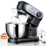 GEFT Stand Mixer, 6 QT 600W Tilt-Head Dough Mixer, 6+P speed Mixers Kitchen Electric Stand Mixer with Stainless Steel Bowl, Dishwasher-Safe Dough Hook, Flat Beater, Wire Whisk, Splash Guard, Black