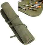 1pcs Artist Paint Brush Holder,22 Slots Canvas Brush Roll-Up Bag Pockets Artist Paint Brush Roll Up Bag Holder,Artist Paint Brush Holder Organizers for Draw Pen Watercolor Oil Brushes(40*32cm,Green)