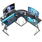 Bestier L Shaped Gaming Desk 140CM Computer Desk with LED Lights Corner Desk with Cup Holder and Headphone Hook Modern Workstation Ergonomic for Home Office