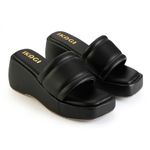 IKAGI New Casual Comfot Platform Wedge Heel Fashion Sandal for Womens and girls (Black, 7)