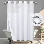 SUMGAR Hookless Shower Curtain with Snap on Liner White Waffle Fabric Shower Curtain for Bathroom Hotel Luxury Double Layer Weighted Cloth Washable Waterproof Shower Curtains Set 180x188cm