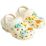 Pokemon Boys Clogs with Removable Fur Lining & Charms, Anime Gifts for Boys (Cream/Multi, 13 UK)