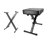 Axus Rocket KXS02 Heavy Duty Keyboard Stand Double Braced - Folds Flat, Adjustable Height, Black & RockJam Premium Adjustable Padded Keyboard Bench or Digital Piano Stool