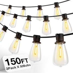 addlon 150 FT (3x50FT) Outdoor String Lights,Waterproof Patio Lights ETL Listed with 45+3 Shatterproof Dimmable ST38 LED Bulbs,2200K Connectable Outdoor Lighting for Backyard Bistro Garden