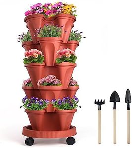 DUNCHATY Stackable Planter with Removable Wheels and Garden Tools, Vertical Garden Planter - 5 Tier Indoor Outdoor Gardening Pots