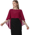 Hotshawl Capelets for women Chiffon Cape Shawls and Wraps for Evening Dress Wedding Capes Cover Up, Wine Red, One Size