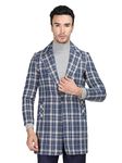 CHKOKKO Winter Wear Single Breasted Notch Lapel Tweed Pea Trench Long Coat For Men BlueCheckk M