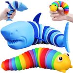 2 Pcs Fidget Slug Articulated Fidget Toy, Realistic Slug Insects Fidget Toy, Fidget Slug Sensory Toy, Fidgeting Decompression Toy (Shark and Caterpillar)