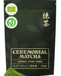 NaturaleBio Organic Ceremonial Grade Matcha Powder, 100g. From Uji, Kyoto for Traditional Japanese Tea Ceremony. Green Tea Free of Added Sugars and Preservatives
