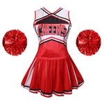 maxToonrain Cheerleader Costume Women Halloween with Pull Ring Pom Poms High School Girls Outfit Tops and Skirt 2PC Cheerleading Uniform Fancy Dress Set (Classic Red, X-Large)