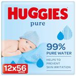 Huggies Pure, Baby Wipes, 12 Packs (672 Wipes Total) - Natural Wet Wipes for Sensitive Skin - 99 Percent Pure Water - Fragrance Free to Clean and Protect