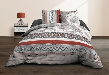 Le linge de Jules Parure Drap Plat + Drap-Housse 160x200 + 2 T - Pur Coton 57 Fils - Palme, Brique, Noir, Blanc