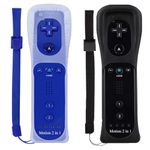 Wii Remote Controller (2 Pack) with Motion Plus Compatible with Wii and Wii U Console | Wii Remote Controller with Shock Function (Black+Dark Blue)