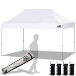 Eurmax USA 10'x15' Pop Up Canopy Tent Commercial Instant Canopies with Heavy Duty Roller Bag,Bonus 4 Sand Weights Bags (White)