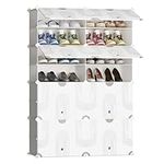 JOISCOPE Shoe Storage, 2 x 8 Tier Cube Storage Unit Shoe Rack Organizer, Multifunctional Modular Shoe Storage Cabinet for Space Saving, for All Kinds of Shoes, Clothing(Milky Thread)