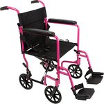 ProBasics Aluminum Transport Wheelchair - 19” Wheel Chair Transport Chair - Pink