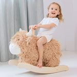 Rocking Horse for 1+ Year, Wooden Stuffed Rocking Animal for Boys&Girls 1-3 Years Old Cow/Yak Horse Rocking with Wicker Plush for Outdoor&Indoor,Baby Toys and Gift for Toddlers 2-5 Year Old