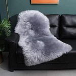 OKAYDA Area Rug Genuine New Zealand Sheepskin Super Soft Luxury Lambskin Decor Rug for Bedroom Sofa Floor One Pelt (2x3.1ft,Grey)