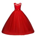 IBTOM CASTLE Big Girl Kids Lace Flower Princess Wedding Pageant Dance Dress Tulle Long Maxi Gown Red 14-15 Years