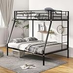 DORTALA Metal Bunk Beds Twin Over Full Size w/Ladders, Twin Over Full Bunk Bed w/Safety Rail & Steel Slats, Space-Saving Bunk Bed for Kids Boys Girls Adults, Noise Free, No Box Spring Needed, Black