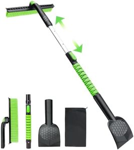 45.6" Ice Scraper and Snow Brush for Car Windshield [Silicone Bristles] ,3-in-1 Extendable Emergency Snow Shovel with Ergonomic Foam Grip and 360° Pivoting Brush Head for Christmas, Car Auto Truck SUV