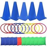 26Pcs 3 in 1 Carnival Outdoor Combo Games Set, Soft Plastic Cones Bean Bag Ring Toss Games for Kids,Birthday Party Outdoor Games Supplies