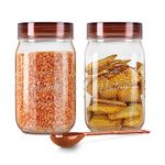 Milton Vintage Airtight Containers with Spoons for Kitchen Storage Food Grade Plastic, Stackable & Transparent Organizer Jars, Masala Dabba, Set of 2 (2 Litres each) for Tea, Coffee, Sugar, Dry Fruits