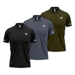 TORO ACTIVA Pack of 3 Mens Polo T Shirt Breathable and Lightweight Quick Dry 3 Button Ribbed Collar Comfortable Short Sleeve Polo Shirt