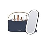 Carmen C81167BCST 2-IN-1 Vanity Case with LED Mirror & Leatherette Strap, Illuminating LED Light, Touch Sensor Control, 5200K White Light, Midnight Blue & Champagne Gold