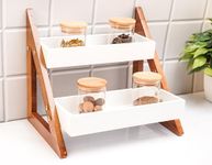 UHUD CRAFTS Multipurpose Wooden Triangluar Countertop Spice Rack | Kitchen Counter Top Organizer | 2-Tier Kitchen Storage Organizer Tiered Shelf| Jars And Bottle Holder & Kithen Decor Item