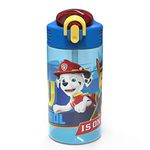 Zak Designs 16oz Kids Durable Plastic Spout Cover and Built-in Carrying Loop, Leak-Proof Water Bottle Design for Travel (16 oz, Paw Patrol Marshall)