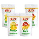 NUICK 2 Packs each of Freeze Dried Mango Chunks and Peri-Peri Corn | 23g x 2 + 34.5g x 2 | Not Baked, Not Fried, Not Frozen | Rich source of Protein and Fibre | Nutritious and Crunchy Snacks