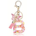 LECTNORE Key Ring Personalised Keyring, Key Rings Women Cute Keychain Personalised Keychain Bag Key Ring Sister Birthday Gifts Alphabet Keychain With Butterfly(B)