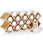 Harcas Bamboo Spice Rack with 18 Jars and Labels. Free Standing Spice Organiser Large Size 43cm x 9.5cm x 18cm. Glass Jars with Chrome Finish Lids