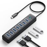 ORICO 7-Port USB C Hub 3.0 with 1.64ft Extension Cable, 5Gbps Fast Data USB Splitter Transfer Multi USB Port Expander USB Extender for Laptop, PC, Flash Drive, Printer, Mobile HDD