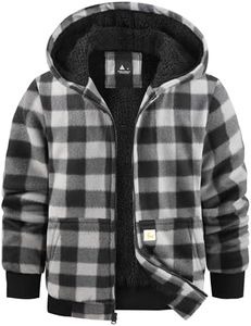 Dekomere Boys Zip Up Hoodies Fleece Plaid Jacket Kids Hooded Sweatshirts Sherpa Lined Coat